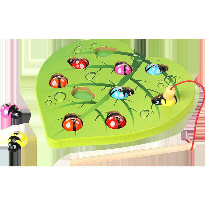 Baby Wooden Montessori Toys Magnetic Games Fishing Toys Catch Ladybug Game