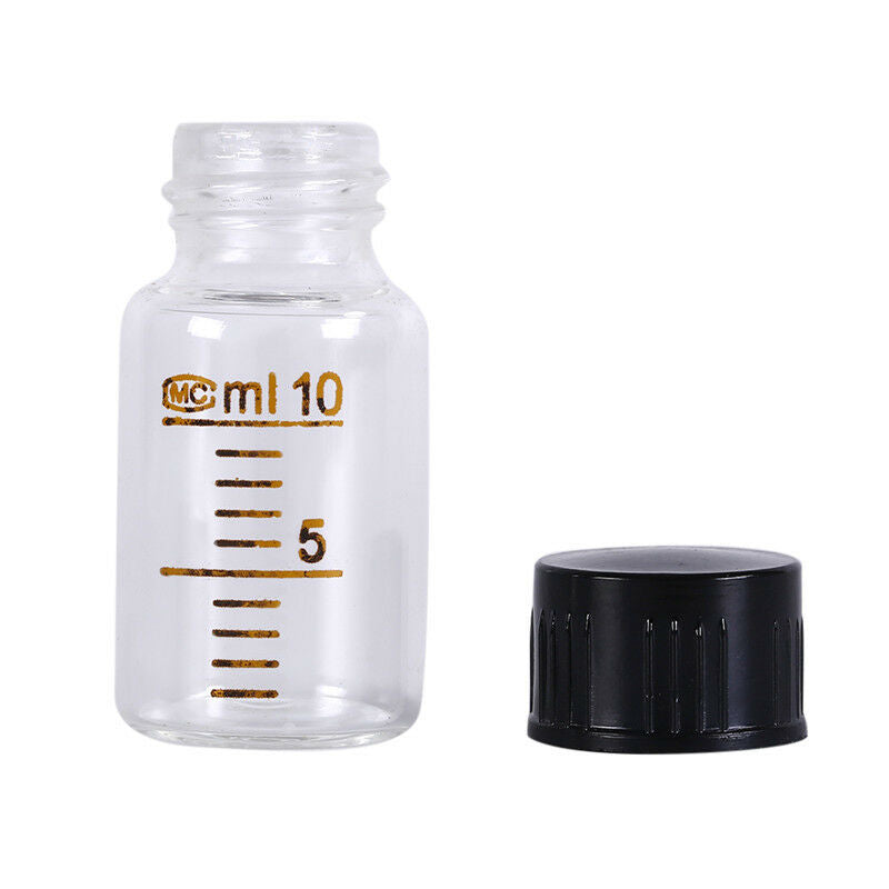 1pcs 10ml Scale lab glass vials bottles clear containers with black screw cap Kw