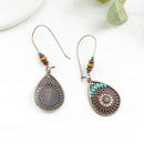 Bohemian Ethnic Style Hollow Pendant Earrings Wooden Beads Natural Stone Cr N2U2
