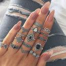 15pcs/set Geometric Finger Ring Women Hollowed Flower Bead Knuckle Rings Jewelry