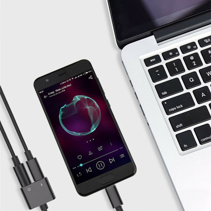 2-in-1 to 3.5mm Audio Jack Headphone Charger Charging Adapter Cable Wire