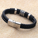 Fashion Men'S Leather Bracelet Black Braided Rope Chain Bracelet Stainless