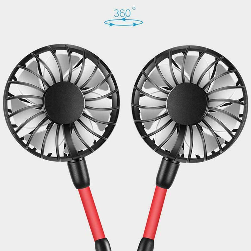 USB Rechargeable Wearable Portable Mini Hand Free Fan Neckband Fan (Black)