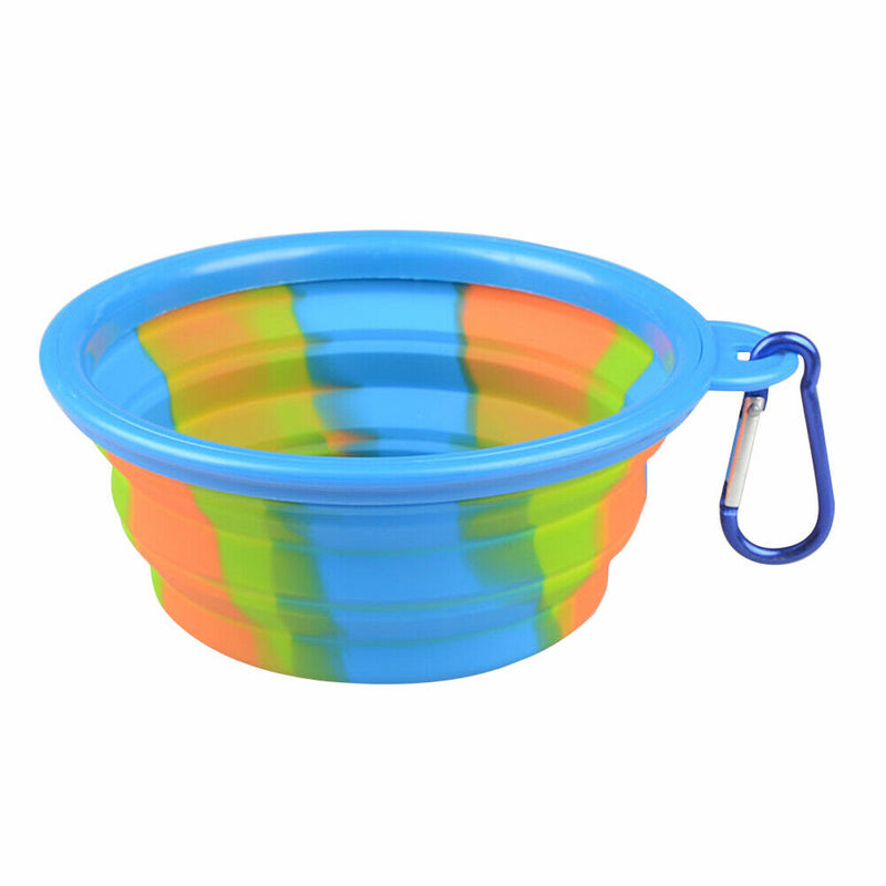 Dog Silicone Bowl Folding Outdoor Portable Pet Food Feeder Dish (Blue) A