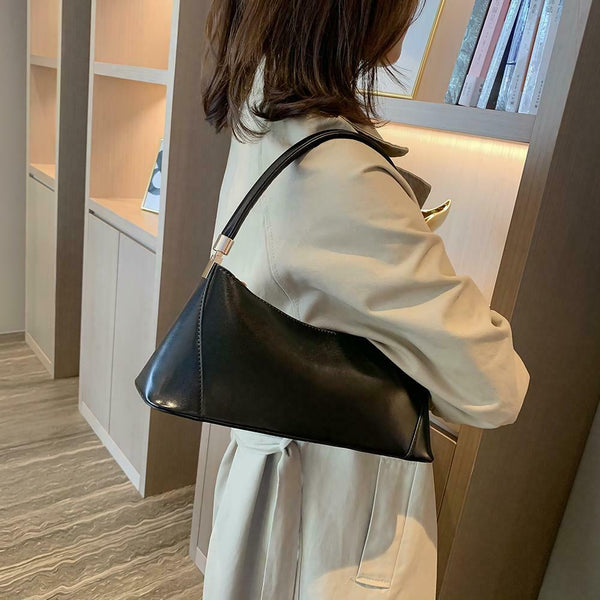 Fashion Women Handbag Purse Leather Shoulder Bag Solid Color Totes (Black)