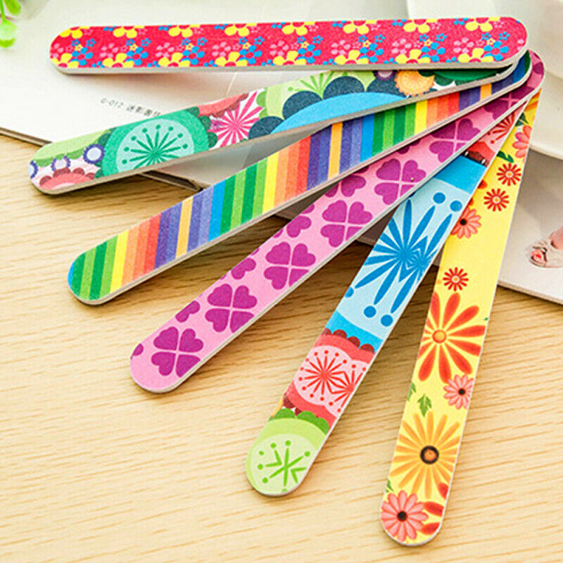 HOT Set of 5 Colorful Floral Prints Nail Files Double Sideds Durable Nail Art