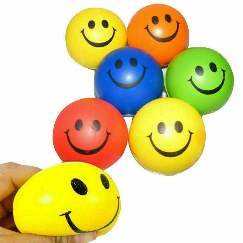 12pcs/pack Happy Smile Face Bouncy Relaxable Squeeze Pain Relie Ball Stress O9E1
