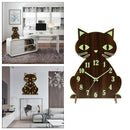 Night Light Cat Bracket Wall Clocks Battery Operated, Walnut Color Wood Silent