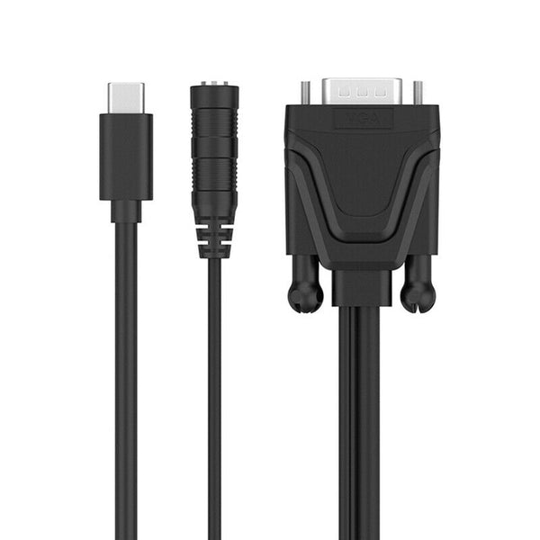Type-C to VGA Adapter Cable Wire with 3.5mm Audio Female Port HD TV Cable C W5L3