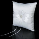 20cmx20cm Satin Flower Beaded Wedding Ceremony Ring Pillow-White O4Q4
