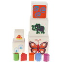 5 Piece Wooden Stacking Boxes Cubes w/ Geometric Blocks for Kids Education