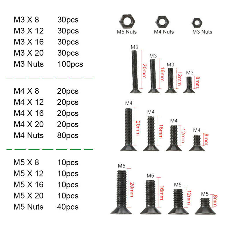 460pcs M3 M4 M5 Countersunk Head Hex Head Screw With Nut Combination S ANS JQD