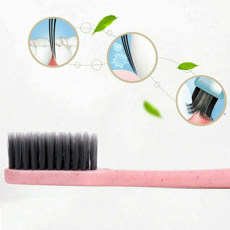 20X Wheat Straw Handle Bamboo Charcoal Soft Bristles Travel Toothbrush Oral Care