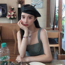 Pu Leather Beret Woman Flat Top Hat Autumn and Winter Beret Painter Hat Pum Z9X6
