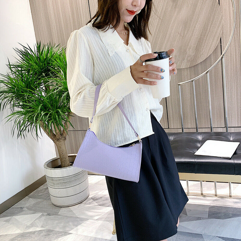 Alligator PU Women Handbag Tote Office Lady Shoulder Underarm Bags (Purple)