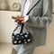 Daisy Flower Handbag Beach Women Canvas Chain Shoulder Bucket Bag (Black)