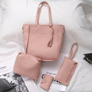 Women Fashion Handbag Shoulder Bag Purse Leather Tote Bag 4 Pieces (Pink)
