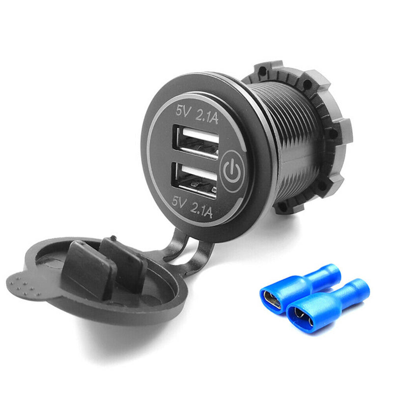 Car Boat Motorcycle Touch Switch 4.2A Dual USB Charger Socket with 2 Terminals
