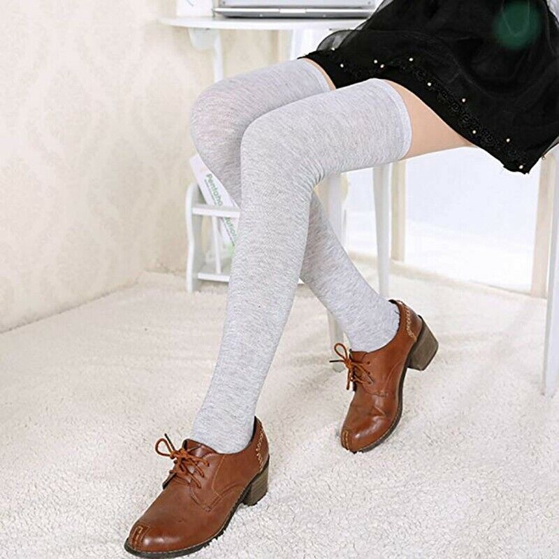 1 Set 3 Pairs Womens Long Socks Solid Color Thigh High Socks Cotton over th