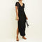 Plus Size Lacing Women Dress Solid Short Sleeves Split Long Dresses (3XL)