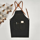 1X(Denim Bib Apron Leather Strap Barista Baker Work Uniform Bartender Bbq C