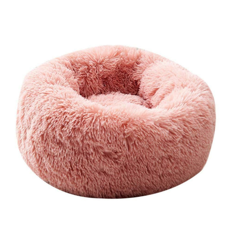 Round Soft Dog Bed Plush Kennel Nest Velvet Folding Pet Mat (Light Pink XS) A