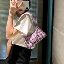 Fashion Plaid PU Women Handbag Totes Chain Underarm Shoulder Bags (Purple)