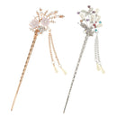 2 PIECES WOMEN CRYSTAL FLOWER TASSELS HAIRPINS