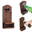 Wall Mounted Bottle Cap Opener with Cap Catcher Wood Home Keg Rustic Beer X6S4
