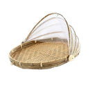 1pc Covered Bamboo Serving Food Tent Basket Tabletop Food Storage Holes M