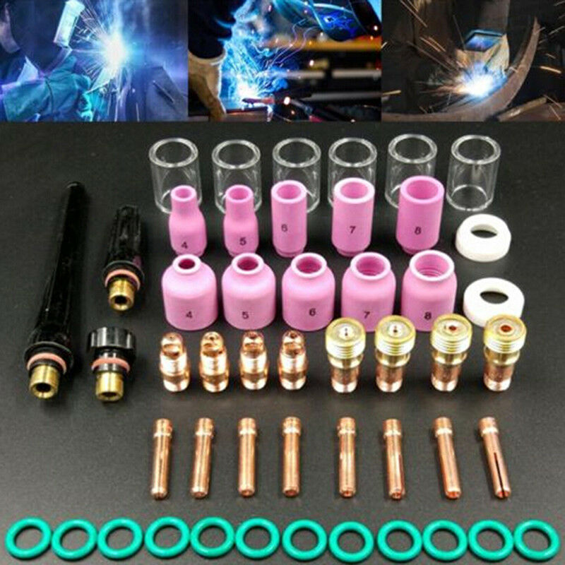 49Pcs tig welding torch stubby gas lens glass cup kit for wp-17/18/26 S6 Pg