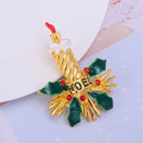 Fashion Retro Christmas Candle Holly Crystal Brooch Pins Holiday Party Gifts