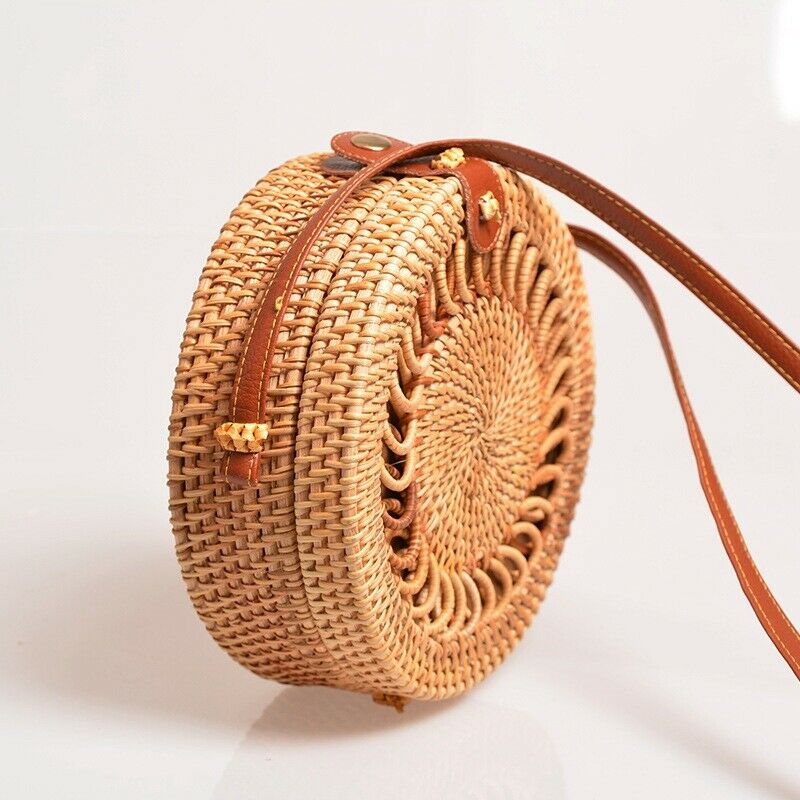 Handmade Woven Rattan Bag Women Straw Bag Bamboo Circular Beach Bags Summer B9J6