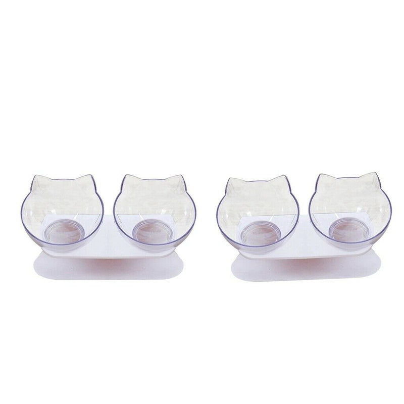 2Pieces Cat Kitty Elevated Bowls Raised Feeder W/
