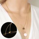 Women Retro Golden Geometry Wafer Sequins Charm Pendant Double Chain Necklace