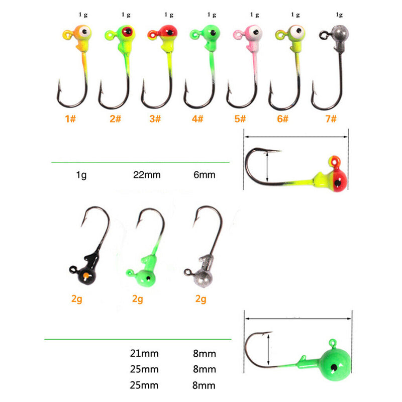 Round Jig Head, 100Pcs Ultrahead Jig Fishing Hook Jigheads Set, with Plastic