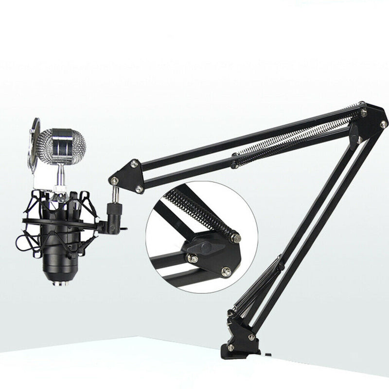 Adjustable Microphone Mic Boom Scissor Arm Stand Set - Black