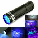 Black Mini Aluminum UV ULTRA VIOLET 9 LED FLASHLIGHT BLACKLIGHT Torch Light Lamp
