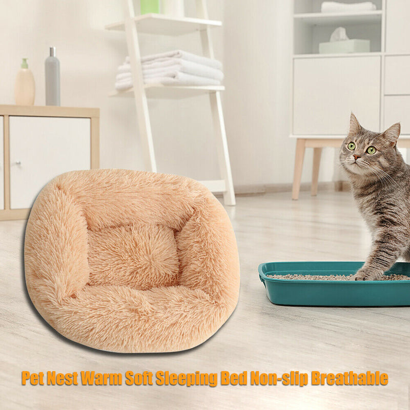 Pet Nest Soft Plush Kennel Dog Bed Warm House Puppy Cushion (Champagne S)