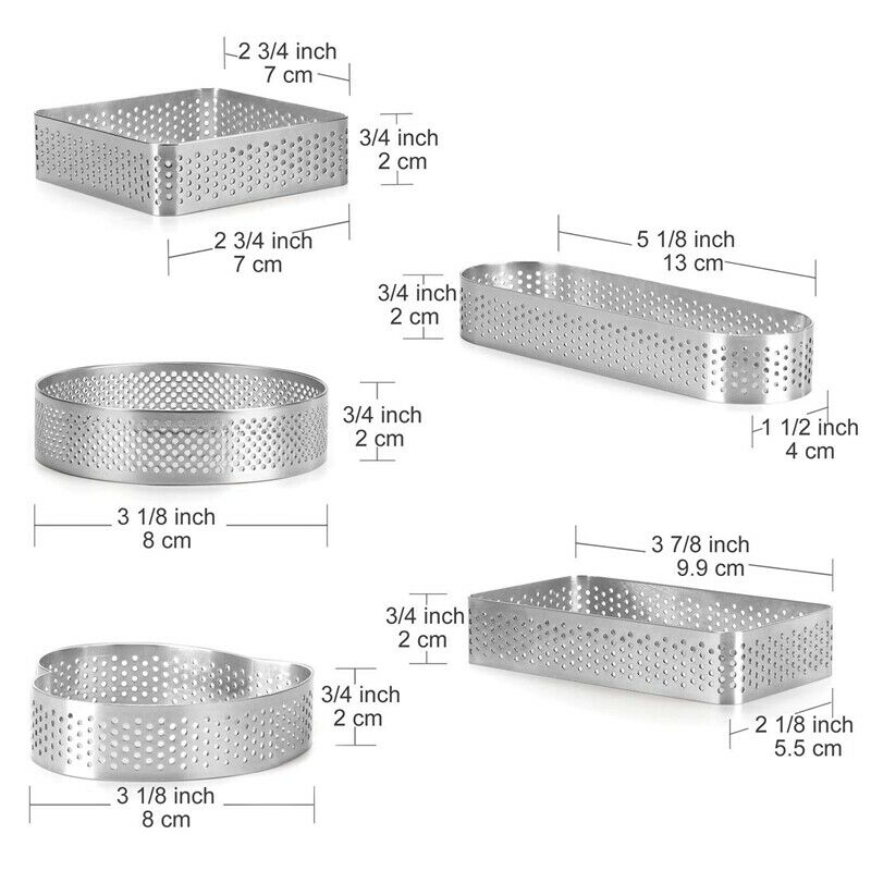 5 Pack Stainless Steel Tart Ring, Heat-Resistant Perforated Cake Mousse Rin S8E9