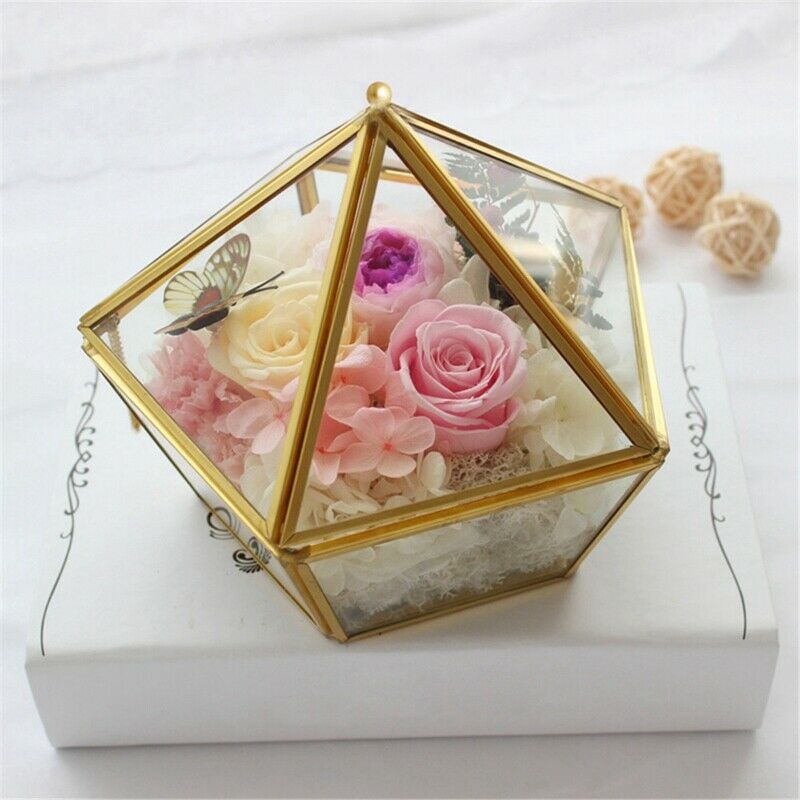 Glass Ring Box Wedding Jewelry Case Immortal Flower Glass Cover Creative Ho Y3H4