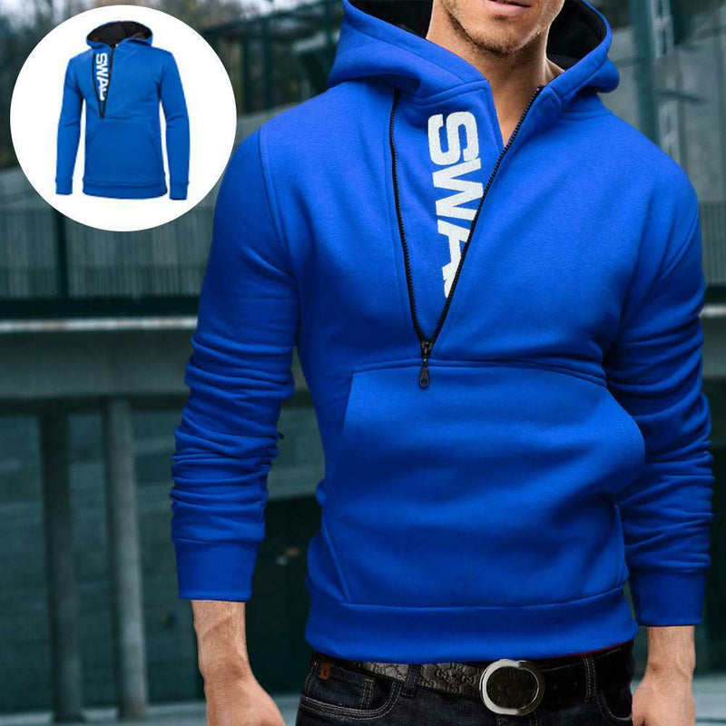 Men Teenager Boy Autumn Long-Sleeves Hoodie Sweatershirt (Black Blue L) A