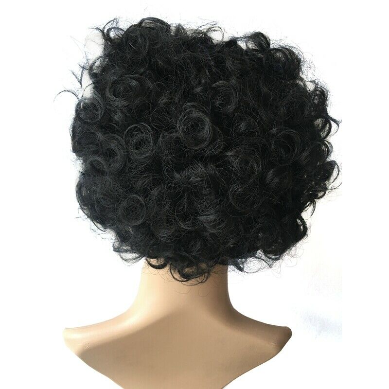 Synthetic Curly Hair Wig Female Short Hair Human Hair Wig Black Natural Vol K4P4