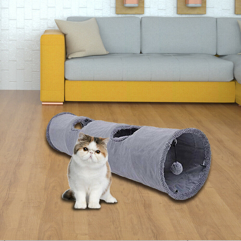 Small Pet Collapsible Tunnel Suede Tubes for Rabbit Hamster Cat Toys (L) A