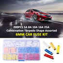 200pcs Torpedo Shape Car Fuse Kit Assorted 5A 8A 10A 16A 25A Accessories Vehicle