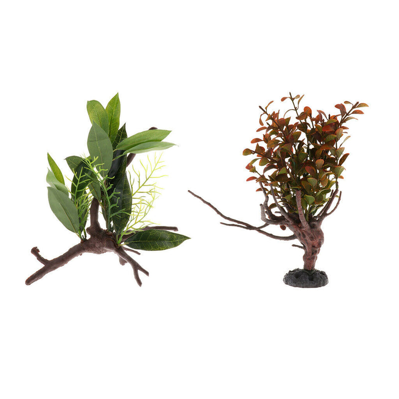 2Pcs Aquarium Reptile Turtle Frogs Rainforest Habitat Kit Artificial Plant