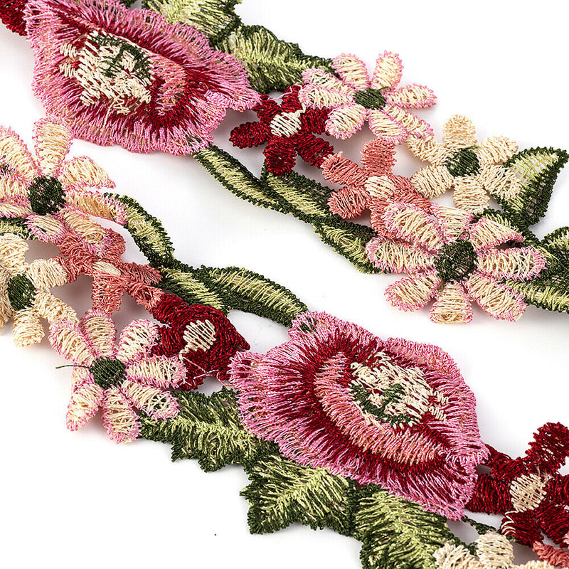 1 Yard Boho Flower Leaves Lace Trim Ribbon Applique Embroidered Sewing Craft DIY