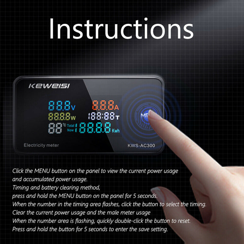 6 in 1Ã‚Â Color DisplayÃ‚Â Digital Energy MeterÃ‚Â Ammeter Voltmeter (KWS-AC300-10A)