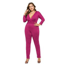 New Autumn Office Women Jumpsuits Rompers Sexy Deep V Neck Plus Size Solid