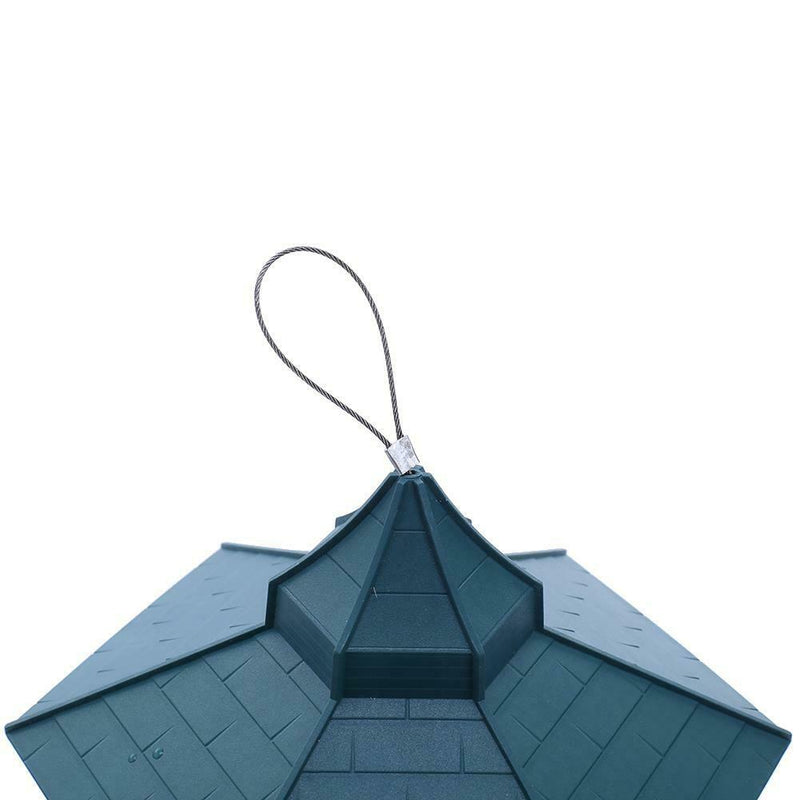 Green Pavilion Bird Feeder Plastic Hanging Bird Food Container Garden Decor
